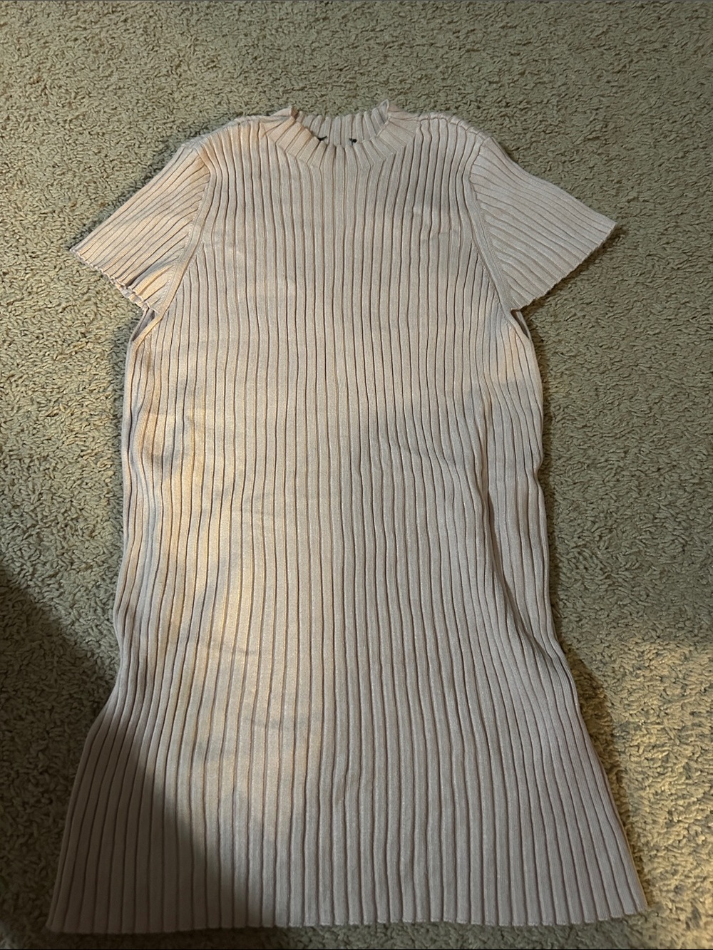 Ribbed Knit Short Sleeve Dress in Light Blush